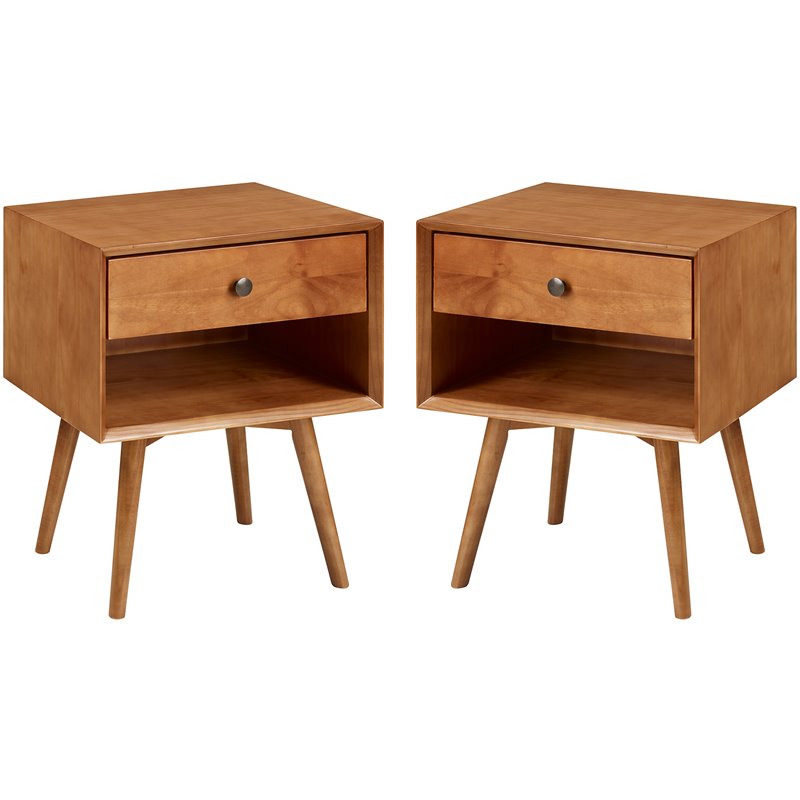 Pemberly Row 1-Drawer Mid-Century Solid Wood Bedroom Nightstand in Caramel