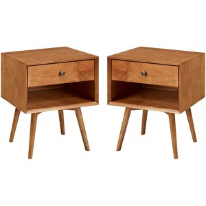 Pemberly Row 1-Drawer Mid-Century Solid Wood Bedroom Nightstand in Caramel