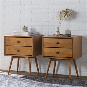 Pemberly Row Modern 2-Piece Solid Wood Bedroom Nightstand Set in Caramel