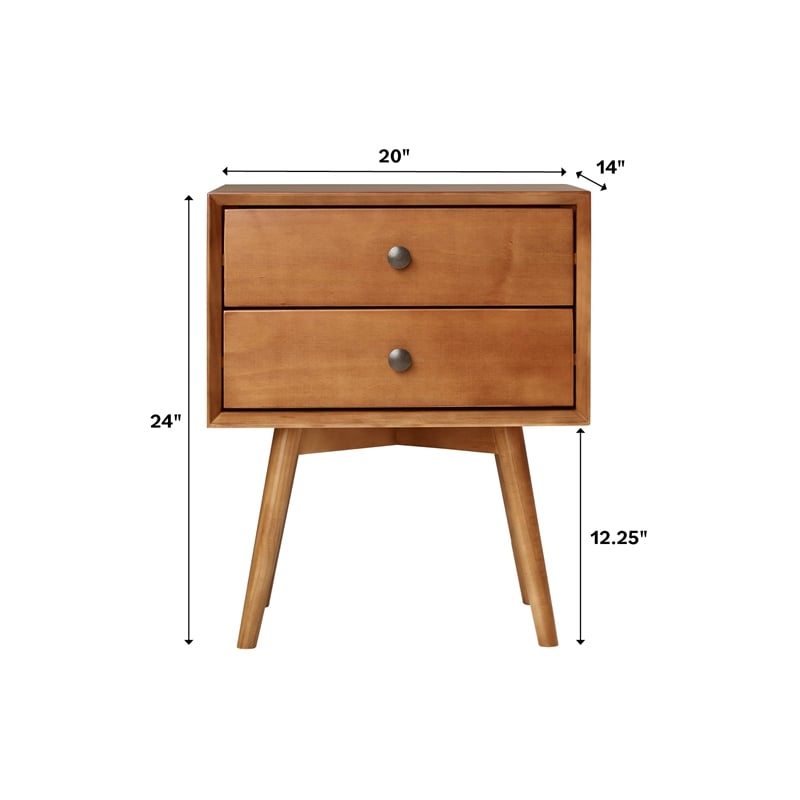 Pemberly Row Modern 2-Piece Solid Wood Bedroom Nightstand Set in Caramel