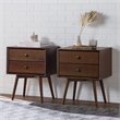 Pemberly Row Mid Century 2-Piece Solid Wood Bedroom Nightstand Set in Walnut