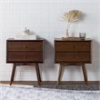 Pemberly Row Mid Century 2-Piece Solid Wood Bedroom Nightstand Set in Walnut