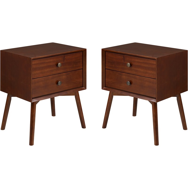 Pemberly Row Mid Century 2-Piece Solid Wood Bedroom Nightstand Set in Walnut
