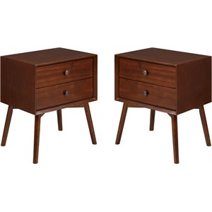 Pemberly Row Mid Century 2-Piece Solid Wood Bedroom Nightstand Set in Walnut