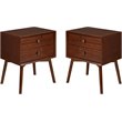 Pemberly Row Mid Century 2-Piece Solid Wood Bedroom Nightstand Set in Walnut