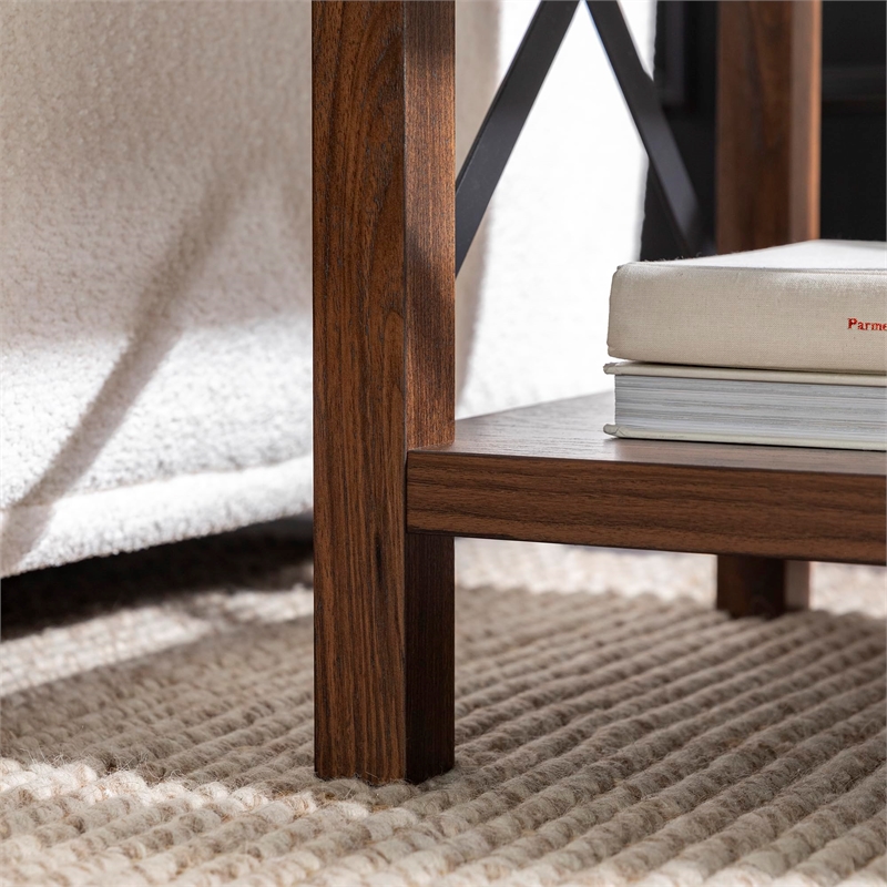 Pemberly Row Wood X-Shaped Frame Rustic End Table in Dark Walnut/Black