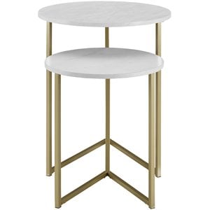 pemberly row v-leg nesting end tables in faux white marble/gold (set of 2)