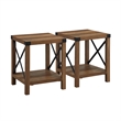 Pemberly Row Farmhouse Metal-X End Tables with Shelf in Rustic Oak (Set of 2)