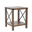 Pemberly Row Farmhouse Metal-X End Tables with Shelf in Rustic Oak (Set of 2)