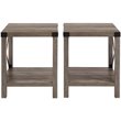 Pemberly Row Farmhouse Metal-X End Tables with Shelf in Gray Wash (Set of 2)