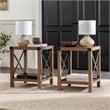 Pemberly Row Transitional Wood Metal-X End Table with Shelf in Oak (Set of 2)