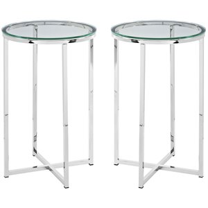 pemberly row modern glam metal-x-leg end table set in glass/chrome (set of 2)