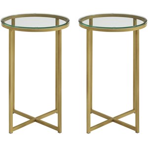pemberly row modern glam metal-x-leg end table set in glass/gold (set of 2)