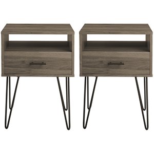 Pemberly Row Modern Metal Hairpin Leg 1-Drawer End Table Set in Slate Gray