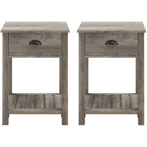 pemberly row country farmhouse single drawer end table set in gray wash