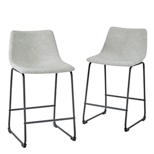 Pemberly Row 24&quot Industrial Faux Leather Counter Stools in Gray (Set of 2)