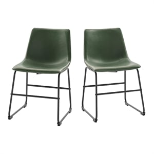 Pemberly Row 18&quot Modern Metal Faux Leather Dining Chair in Green (Set of 2)
