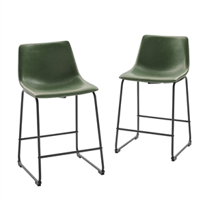 Pemberly Row 26&quot Contemporary Faux Leather Counter Stool in Green