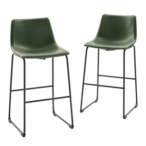 Pemberly Row 30&quot Contemporary Metal Faux Leather Barstool in Green (Set of 2)