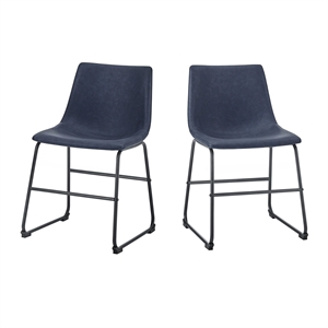 Pemberly Row 18&quot Industrial Faux Leather Dining Chair in Navy Blue (Set of 2)