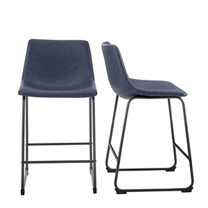 Pemberly Row 24&quot Industrial Faux Leather Counter Stools in Navy Blue (Set of 2)