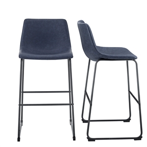 Pemberly Row 30&quot Industrial Faux Leather Barstools in Navy Blue (Set of 2)