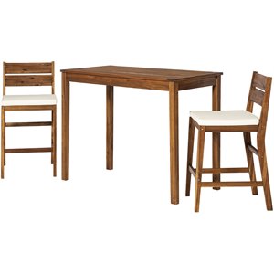 pemberly row 3-piece acacia counter height dining set in brown