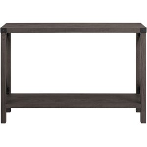 Pemberly Row Farmhouse Metal-X Entry Table with Lower Shelf in Sable