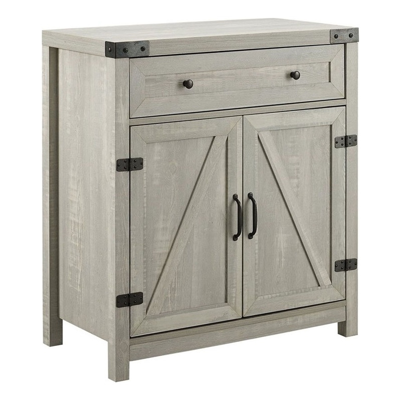 Pemberly Row Farmhouse Engineered Wood Barn Door Accent Cabinet in Stone Gray