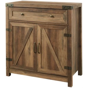 Pemberly Row 30&quot Farmhouse Barn Door Accent Cabinet in Rustic Oak