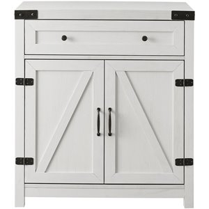Pemberly Row 30&quot Farmhouse Barn Door Accent Cabinet in Brushed White