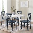 Pemberly Row 5-Piece Solid Wood Farmhouse Dining Set in White and Navy