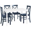 Pemberly Row 5-Piece Solid Wood Farmhouse Dining Set in White and Navy