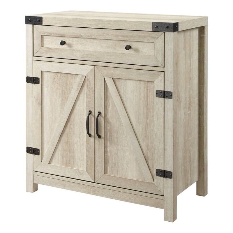 Pemberly Row Farmhouse Engineered Wood Barn Door Accent Cabinet in White Oak