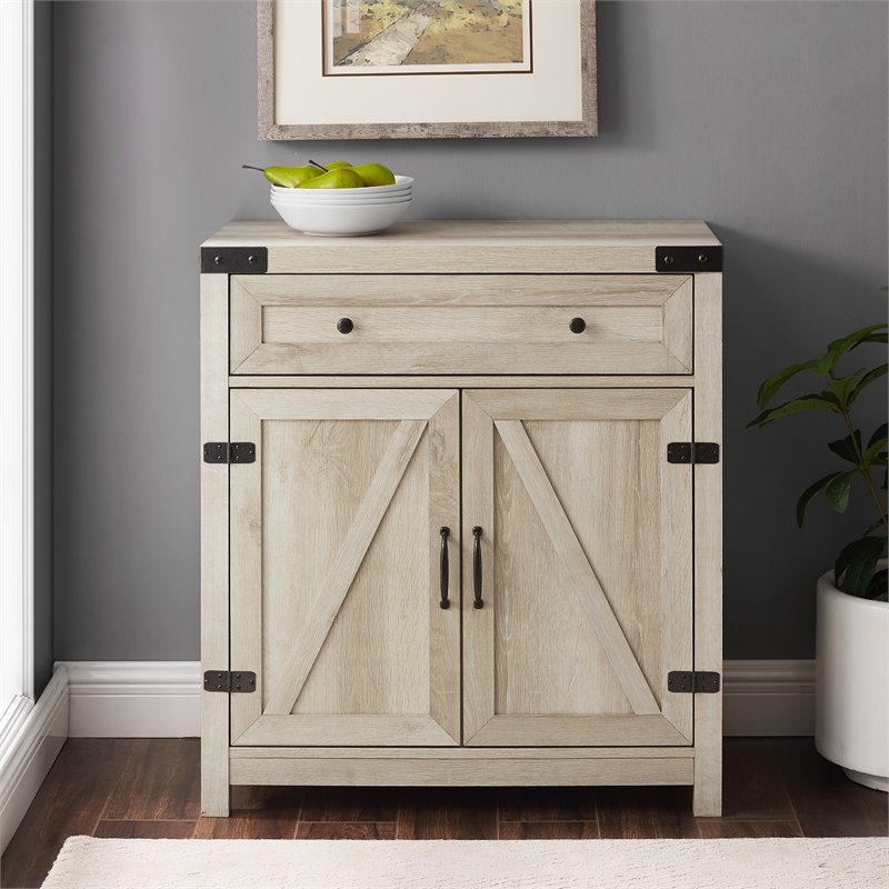 Pemberly Row Farmhouse Engineered Wood Barn Door Accent Cabinet in White Oak