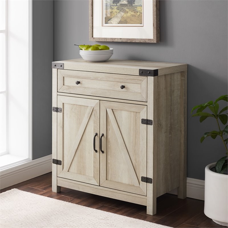 Pemberly Row Farmhouse Engineered Wood Barn Door Accent Cabinet in White Oak