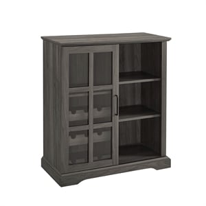 Pemberly Row 36&quot Sliding Glass Door Home Bar Cabinet in Dark Walnut