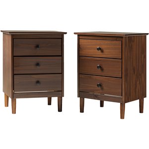 Pemberly Row Mid-Century Solid Wood Bedroom Nightstand in Walnut (Set of 2)