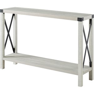 Pemberly Row 46&quot Rustic Farmhouse Metal X Entry Table in Stone Gray