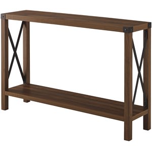Pemberly Row 46&quot Rustic Farmhouse Metal X Entry Table in Dark Walnut