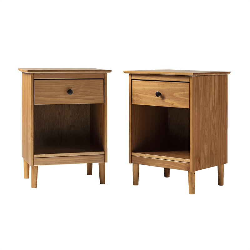 Pemberly Row Mid-Century Solid Wood Bedroom Nightstand in Caramel (Set of 2)
