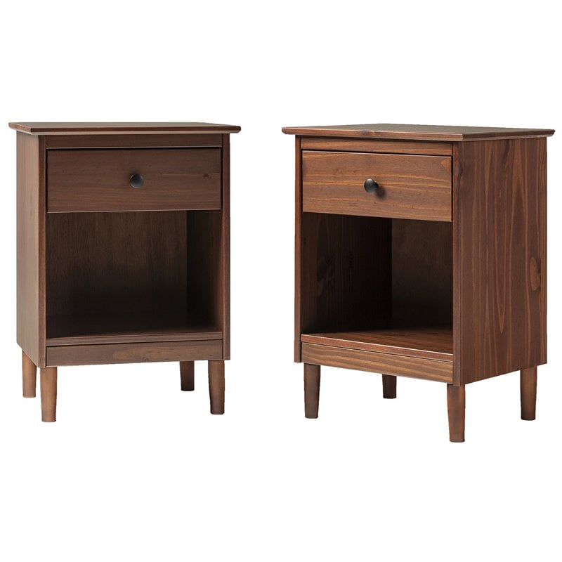Pemberly Row Mid-Century Solid Wood Bedroom Nightstand in Walnut (Set of 2)