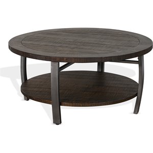 Pemberly Row 38&quot Mahogany Wood & Metal Coffee Table in Tobacco Leaf