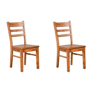 Pemberly Row 37&quot Ladderback Chair with Wood Seat in Rustic Oak (Set of 2)