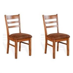 Pemberly Row 37&quot Ladderback Chair with Cushion Seat in Rustic Oak (Set of 2)