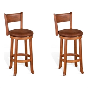 Pemberly Row 30&quot Mahogany Wood Swivel Barstool in Rustic Oak (Set of 2)