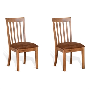 Pemberly Row 19&quot Traditional Mindi Wood Slatback Chair in Rustic Oak (Set of 2)
