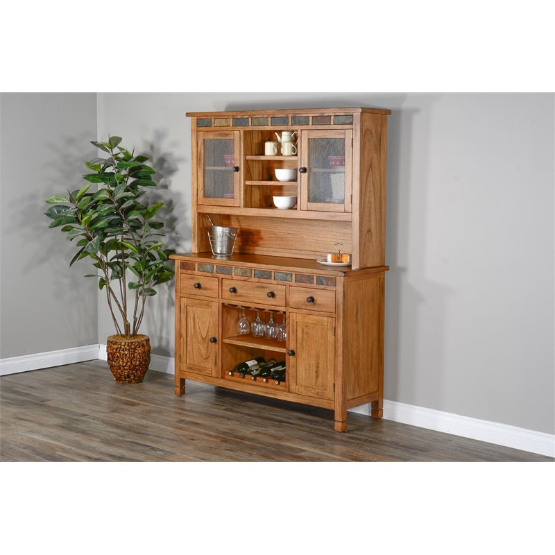 Pemberly Row 54" Farmhouse Wood Buffet and Hutch in Rustic Oak Cymax