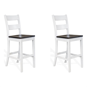 pemberly row 30&quot wood ladderback barstool in white and dark brown (set of 2)