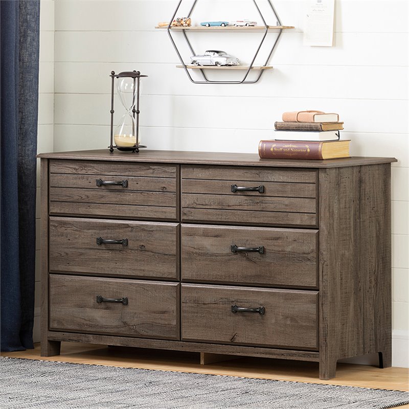 Pemberly Row Traditional 6 Drawer Kids Double Dresser in Fall Oak